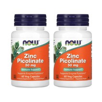 나우푸드 nowfood zinc 징크 아연 피콜리네이트 스테아르산 50mg 60 베지캡슐 2개, 60정