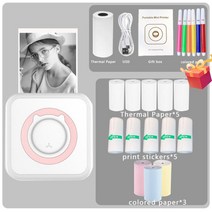 휴대용프린터기 휴대용 미니 무선 감열식 프린터 BT 203dpi 라벨 메모 잘못된 질문 USB 케이블로 인쇄, [04] pink-Paper 5pcs