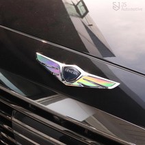 JS automotive 제네시스EQ900 튜닝 핸들 프론트 로고 엠블럼 데칼스티커 DIY랩핑 커버 시트지 셀프 드레스업 용품, 유광블랙카본