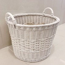 라탄샵 등나무 원형 손잡이 라탄바구니 J018W, 화이트, 1개
