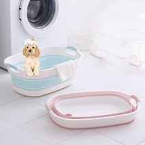 강아지 반려묘 가정용 목욕통 접이식 애견용품 고양이 폴딩 목욕탕 애견욕조 반려견 스파 반려동물 파스텔, L 화이트 블루