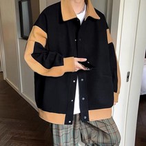 WZC 봄가을 남성 모직 자켓 카라 배색 오버핏 점퍼 아우터 캐주얼 심플 빅사이즈 M~4XL
