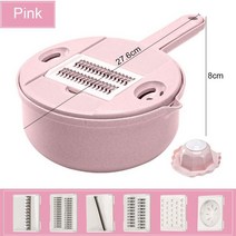 야채슬라이서 자동채칼 채써는기계 7 In1 다기능 야채 커터 레몬 슬라이스 주방 과일 쵸퍼 치즈 다이 서 오이 강판 가정용 도구, 02 Pink