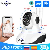 HiSEEU 무선 와이파이 스마트 홈 보안 감시 카메라 양방향 오디오 베이비 펫 모니터, 3MP 64G Card, CHINA, 3.6mm
