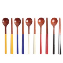 [숨쉬는나무] 옻칠 나무수저 오방 달수저 5인세트, 옐러우+블루+화이트+레드+블랙, 수저 5세트