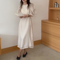 퍼프 숄더 슬리브 스트랩 롱원피스 1A21264