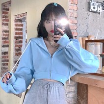 밀레드 베이직 크롭 후드 집업