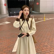 하객룩프랑스 드레스 디자인 기질 디자인 코듀로이 여성 복고풍 옷깃 봄과 가을 허리 드레스데일리룩데일리룩데일리룩