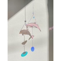 돌고래 썬캐쳐 고래모빌 우영우 스테인드글라스, 분홍, 하트+스팽글