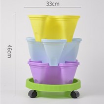 화분 텃밭 베란다 수직화분 타워형 딸기 가꾸기 재배, 4쪽 믹스 3단【3개 화분+받침+캐리어 휠】, 크다