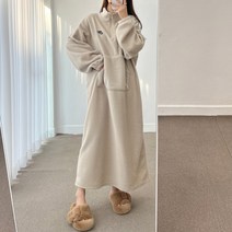 후리스 반집업 아노락 캥거루 포켓 오버핏 롱 원피스 3color