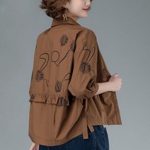 [온앤온트위드자켓] 신제품 2022 봄 가을 패션 여성 3/4 소매 느슨한 숏 코트 모든 일치 캐주얼 코튼 인쇄 싱글 브레스트 재킷 C600