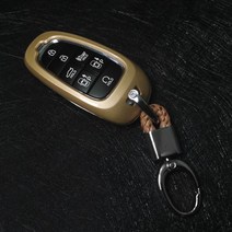 유투카 더뉴그랜저 카본 스마트키케이스 키홀더 악세사리, 4. 골드 키케이스 + 브라운 키링