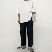 벌룬 생지 일자 세미와이드 핏 셀비지 통큰 청바지