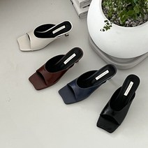 스퀘어 토오픈 뮬 모던 미들힐 슬리퍼샌들 5cm 뮬힐