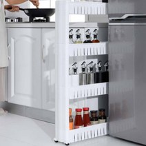 틈새수납장 3단 4단 틈새장 다용도수납장 이동 선반 세탁실 시크릿 수납장, 3단 틈새 수납장