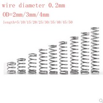 20 개 몫 0.2mm 스테인레스 스틸 마이크로 소형 압축 스프링 OD 2mm, 3mm, 50mm, 50mm