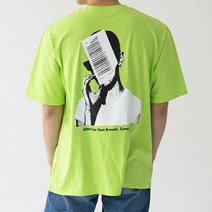 스타일에스 남자 여자 오버핏 바코드 박스 코튼 반팔 티셔츠