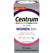centrum silver 여성용 종합 비타민 50 플러스 종합 비타민종합 미네랄 보충제 비타민 d3 b 비타민 비 gmo 성분 노인의 기억력 및 인지 지원 - 100개, 65카운트(1팩)