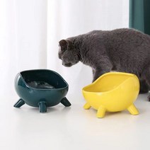 고양이 그릇 도자기 보호 경추 고양이 사료 그릇 강아지 밥그릇 밥그릇 물그릇 반려동물 듀얼볼 뒤집힘방지 아기 고양이 그릇, 12.5*12.5*8.5cm, 검푸른 색