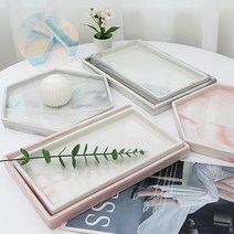 라뜨랑 프리미엄 대리석 트레이 육각 직사각 장식용 대릭석 대릭석트레이 받침 화장대트레이 악세서리, 대리석대형마블트레이(핑크)=M