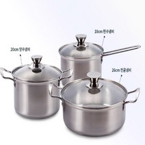 냄비 바닥 통 3중 스텐 냄비 3종 세트 편수 18cm +양수 20cm + 전골 26 cm 유리뚜껑, 혼합색상, 편수냄비 18cm +양수냄비 20cm + 전골냄비 26 cm