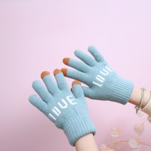 찜콩 초등 주니어 LOVE 이중 기모 스마트 터치 니트 장갑