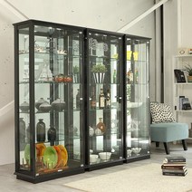 앤탑퍼니처 LED 조명 강화유리 장식장, 5단, 800, 블랙
