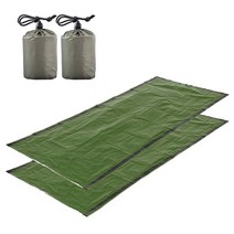 페더다운침낭 미군침낭 오리털침낭 군용침낭 구스침낭 압축 자루가있는 2 pcs 비상 담요 캠핑 여행 하이킹 배낭을위한 휴대용 경량 비상 침낭, 초록, 협력사
