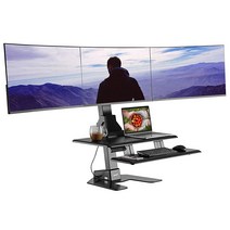 AVLT 트리플 81.3cm(32인치) 모니터 전기 스탠딩 데스크 컨버터 대형 키보드 트레이 포함 엑스트라 라지 71.1cm(28인치) x 40.6cm(16인치) 넓은 테이블