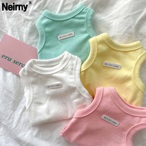 Neirny 강아지 데일리 티셔츠 수면옷 잠옷 실내복 애견 봄여름옷 푸들 포메 시츄 말티즈 비숑, 화이트