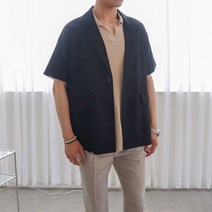 바젤 남자데이트룩 하객룩까지 루즈핏 린넨 남자 반팔자켓