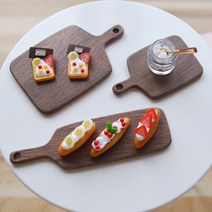 수제 원목 플레이팅 나무도마 인형 집 미니어처 미니 빵 디저트 보드 데스크탑, 너도밤나무 세트, 7.3cm
