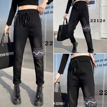 데크 2022 봄 여성 스판 밴딩 간절기 배기 팬츠 여자 빅사이즈 편한 인생 캐릭터 블랙 검정 9부 긴 바지