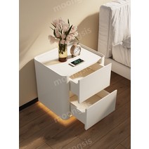 뭉시크 스마트테이블 충전 사이드 침대 거실 보조 협탁 배드 틈새 휴대폰 소파, 45 x 42 x 50cm, 화이트 주변조명 무선충전 센서 잠금 장치 원목