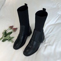 도오빠 비라슈 여성 앵클 부츠 키높이 니트 삭스부츠 가죽 미들 워커 겨울 여자부츠 발편한 신발
