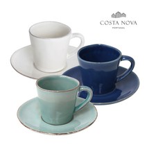 코스타노바 커피잔 티컵 & 소서 2인조 세트 (190ml) 홈카페 도자기, 화이트+아쿠아