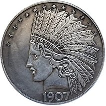 1907 모건 인디언 헤드 10 달러 동전 위대한 미국 기념 오래된 동전 미사용 모건 달러 수집가를 위한 미국 동전의 역사 발견(은), Silver