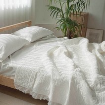 목화솜 누빔 워싱 스프레드 침대 패드 60수 프릴 얇은 이불, 크림화이트