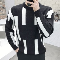 용된다 남자 겨울 배색 오버핏 라운드 니트