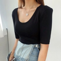 커밍투유 U넥 레이온 패드 티셔츠