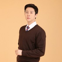 파파브로 남성 국산 울 브이넥 긴팔 니트웨어 티셔츠 DO-KN-NTV-브라운