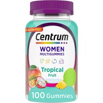 멀티비타민 Centrum 여성용 종합비타민 구미 천연 향료로 만든 열대 과일 맛 150개 75일분, [01] 1개(100팩)