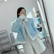 실키 배색 카라 트위드 자켓