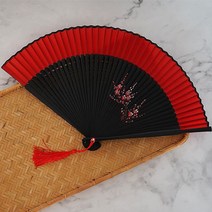 고풍 일식 대나무 손잡이 부채 손 으로 매화 비단 부채 춤 부채 그물 빨 간 부채, 4번.
