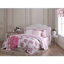 Shabby Chic - 트윈 퀼트 세트 어울리는 샴이 있는 양면 면 침구 사계절용 우아한 플로럴 홈 데코 애비 핑크 639294