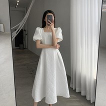 동남아원피스 다낭 원피스 베트남 발리 동남아여름옷 해외여행 룩 여름옷 휴양지커플룩 화이트 드레스 여성용 솔리드 슬림 반팔 스퀘어 칼라 a 라인 맥시 칵테일