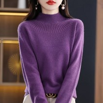 캐시미어 스웨터 여성용 니트 하이 칼라 100% 울 슬림하고 소프트 긴팔 풀오버 탑