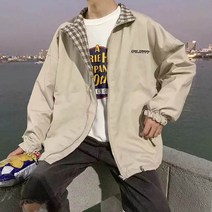 남자 면 패션 양면 체크 자켓