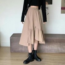 WZC 여성 무지 롱스커트 허리밴딩 언발 프릴 A라인 플레어 데일리 여름 L~4XL